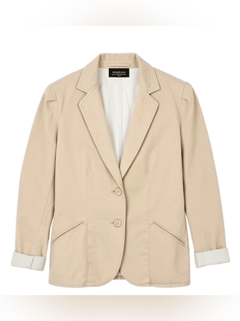 New York & Company Beige Tailored Cotton Blazer Jacket